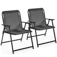 Set of 2 Outdoor Texteline Folding Dining Chairs with Backrest and Armrests by Yaheetech