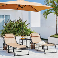 Outdoor Folding Tanning Chair Extended Portable Beach Lounger with Face Hole and Adjustable 5-Position