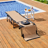 Outdoor Folding Tanning Chair Extended Portable Beach Lounger with Face Hole and Adjustable 5-Position