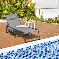Adjustable Outdoor Folding Tanning Chair Extended Portable Beach Lounger with 5 Back Position