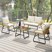 4-Piece Patio Furniture Conversation Set with Boho Table & Loveseat & 2 Conversation Chairs by Yaheetech