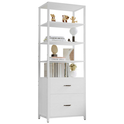 71.6 Inch High Bookshelf 5 Shelves Industrial Bookcase with File Cabinet Drawers by Yamazaki Home