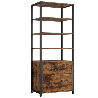 71.6 Inch High Bookshelf 5 Shelves Industrial Bookcase with File Cabinet Drawers by Yamazaki Home