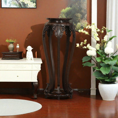 Solid Wood Plant Stand Polished Carved Stable by Zhang