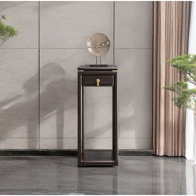 Solid Wood Plant Stand: Rounded Edges, Drawer by Zhang