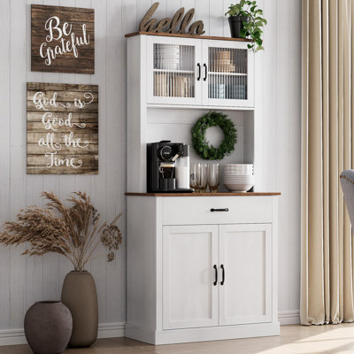 Kitchen Pantry Cabinet, Tall Kitchen Hutch Storage Cabinet With Microwave Stand, Freestanding Buffet Cabinet