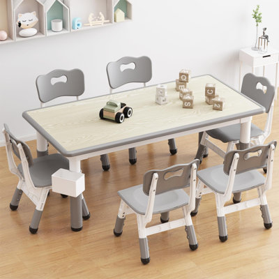 Kids Table And 6 Chair Set With Storage Box, Height Adjustable Toddler Table by Zoomie Kids