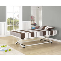Blount Twin Size Pop Up Trundle Bed – Heavy-Duty Steel Frame, Wheels, Steel Slat Support, No Box Spring, 300 lb Capacity, White or Black Finish by Zoomie Kids