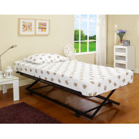 Blount Twin Size Pop Up Trundle Bed – Heavy-Duty Steel Frame, Wheels, Steel Slat Support, No Box Spring, 300 lb Capacity, White or Black Finish by Zoomie Kids