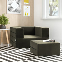 Shontae Zipline Convertible Sleeper Chair & Ottoman / Twin-Size Bed by Ebern Designs