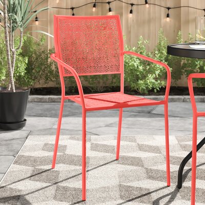 Commercial Grade Indoor-Outdoor Steel Patio Arm Chair with Square Back by Wade Logan