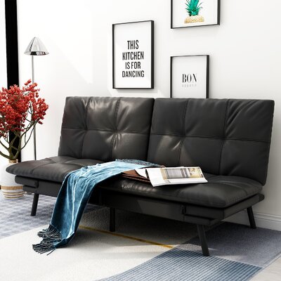 Besharat 71" Full Wide Leather Futon Split Back Convertible Sofa by Wade Logan