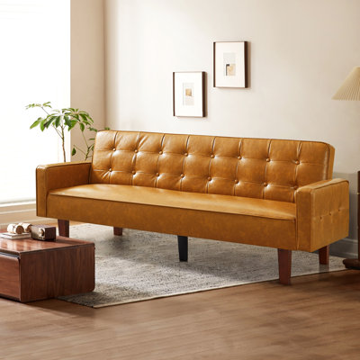 Besharat Futon Sofa Bed, Memory Foam Futon Couch, PU Convertible Space-Saving Sleeper Sofa for Living Room by Wade Logan