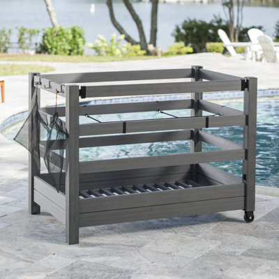 3.4ft H x 4.6ft W x 2.8ft L WoodTek Poolside Organizer and Pool Float Storage Rack, Wheeled Storage for Toys, Floats, and Accessories - Durable Pool D by Zippity Outdoor Products