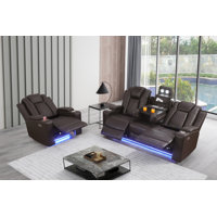 Tiertza Faux Leather Power Recliner Set W/ Tray Table & Storage by Ivy Bronx